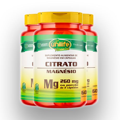 Kit 3 Magnésio citrato Unilife 350mg 60 cápsulas Kit 3 Magnésio citrato Unilife 350mg 60 cápsulas